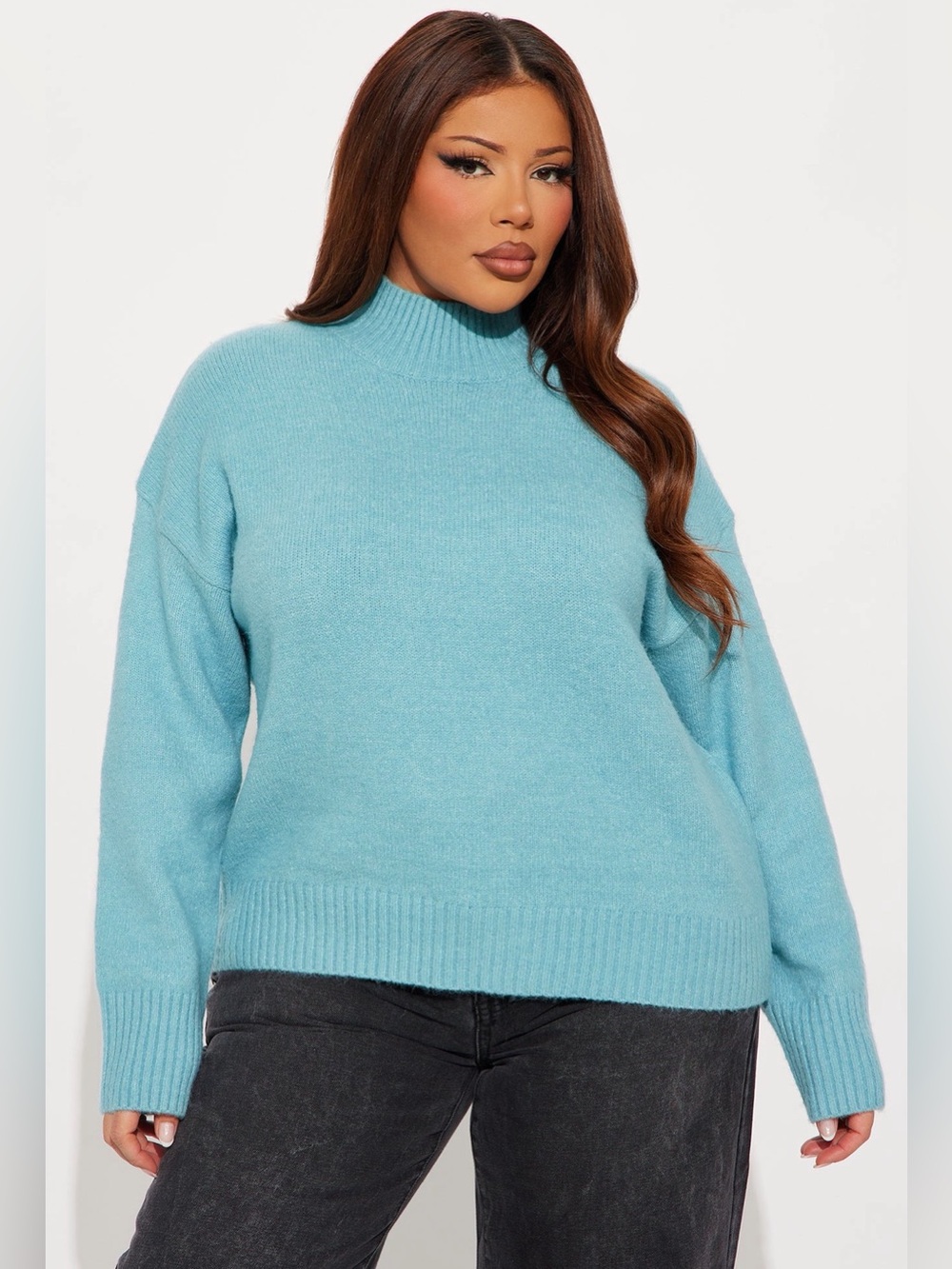 Plus Size Light Blue Mock Neck Women's Sweater - 1X